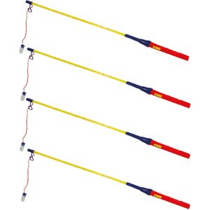 Lampionstokjes - 6x - rood/blauw/geel - met lichtje - 50 cm