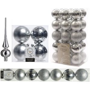 Kerstversiering kunststof kerstballen met glazen piek zilver 6-8-10 cm pakket van 42x stuks - Kerstboomversiering