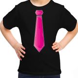 Bellatio Decorations Verkleed t-shirt voor kinderen - stropdas - zwart - meisje- carnaval/themafeest