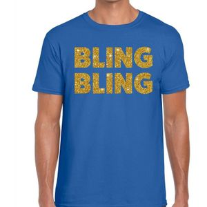 Bling Bling glitter tekst t-shirt blauw heren - heren shirt Bling Bling