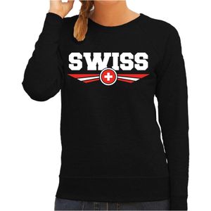 Zwitserland / Switzerland landen sweater  met Zwitserse vlag - zwart - dames - landen trui / kleding - EK / WK / Olympische spelen outfit