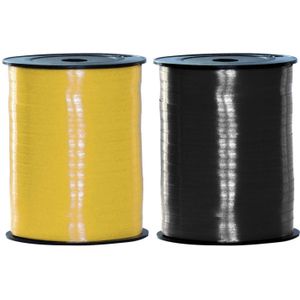 Pakket van 2 rollen lint zwart en geel 500 meter x 5 milimeter breed - Feestartikelen en versiering