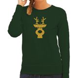 Rendier hoofd Kerst trui - groen met gouden glitter bedrukking - dames - Kerst sweaters / Kerst outfit