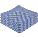 6x Theedoek blauw met blokmotief 65 x 65 cm - Huishoudtextiel - Afdroogdoek / keukendoek / vaatdoek