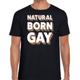 Natural born gay - gaypride t-shirt zwart 3D regenboog tekst voor heren - Gay pride kleding