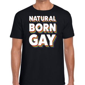 Natural born gay - gaypride t-shirt zwart 3D regenboog tekst voor heren - Gay pride kleding