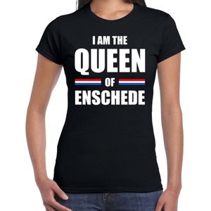 Koningsdag t-shirt I am the Queen of Enschede - zwart - dames - Kingsday Enschede outfit / kleding / shirt