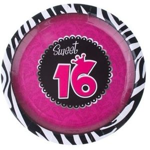 8x stuks Sweet 16 feest thema party bordjes 23 cm - Karton - verjaardag feestartikelen