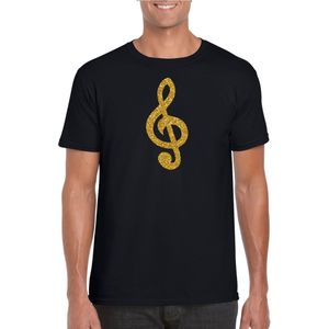 Gouden muzieknoot G-sleutel / muziek feest t-shirt / kleding - zwart - voor heren - muziek shirts / muziek liefhebber / outfit