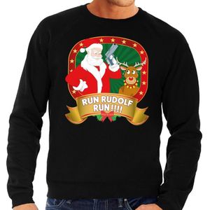 Foute kersttrui / sweater - zwart - Kerstman Run Rudolf Run heren