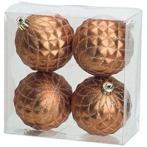 4x Luxe koperen kunststof kerstballen 8 cm - Onbreekbare plastic kerstballen - Kerstboomversiering koper