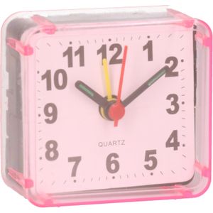 Gerimport Reiswekker/alarmklok analoog - roze - kunststof - 6 x 3 cm - klein model