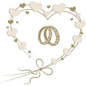 Maki bruiloft servetten - 40x st - 33 x 33 cm - hart met ringen - feestservetten