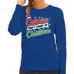 Foute Kersttrui / sweater - Calories dont count at Christmas - blauw voor dames - kerstkleding / kerst outfit