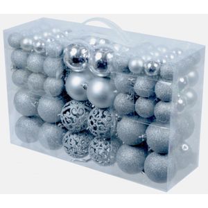 100x zilveren plastic/kunststof kerstballen 3-4-6 cm - Kerstboomversiering/kerstversiering zilveren kerstballen