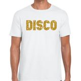 Disco goud glitter tekst t-shirt wit heren - Disco party kleding