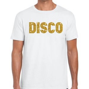 Bellatio Decorations Verkleed T-shirt heren - disco - wit - gouden glitter - 70s/80s - carnaval