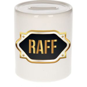 Raff naam cadeau spaarpot met gouden embleem - kado verjaardag/ vaderdag/ pensioen/ geslaagd/ bedankt