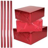4x Rollen inpakpapier / cadeaufolie metallic rood 200 x 70 cm - kadofolie / cadeaupapier