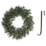 Groene kerstkrans 50 cm Malmo voor de deur/poort met ijzeren hanger - Kerst decoratie kransen van dennentakken