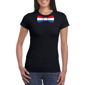 Zwart t-shirt met Hollandse vlag strikje dames -  Nederland supporter