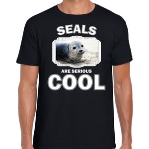 Dieren zeehonden t-shirt zwart heren - seals are serious cool shirt - cadeau t-shirt grijze zeehond/ zeehonden liefhebber