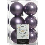 24x stuks kunststof kerstballen heide lila paars 6 cm - Mat/glans - Onbreekbare plastic kerstballen