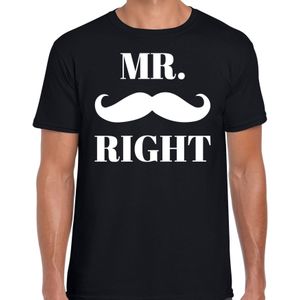 Mr right t-shirt zwart met snor voor heren - Vrijgezellenfeest shirt/ bruiloft huwelijk koppel cadeau