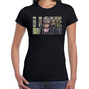 Tekst shirt I love chimpanzee monkeys met dieren foto van een chimpansee aap zwart voor dames - cadeau t-shirt apen liefhebber