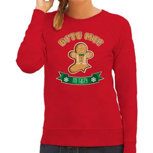 Bellatio Decorations foute kersttrui/sweater dames - Gingerbread koekemannetje - rood - Bite Me
