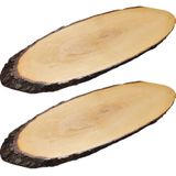 2x Luxe grote boomstamschijf serveerplanken 20 x 50-59 cm ovaal - Ovale boomschijf plank - Keukenbenodigdheden - Serveerplank hout