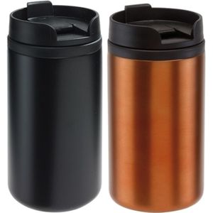 Set van 2x Thermosbekers/warmhoud bekers zwart en oranje 290 ml - Isolerende drinkbekers