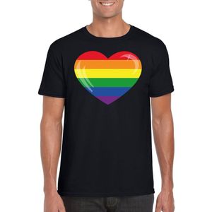 Gay pride t-shirt met Regenboog vlag in hart zwart heren