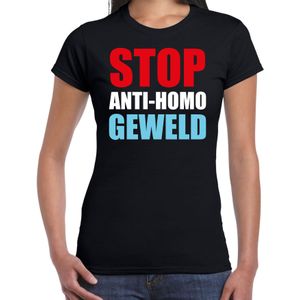 Stop anti homo geweld protest t-shirt zwart voor dames - staken / betoging / demonstratie shirt