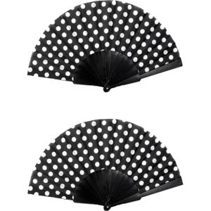 Spaanse handwaaier - 4x - zwart/wit - kunststof/polyester - 42 x 24 cm