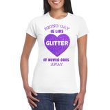 Bellatio Decorations Gay Pride T-shirt voor dames - being gay is like glitter - wit/paars - LHBTI