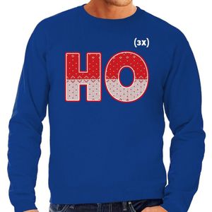 Foute Kersttrui / sweater - ho ho ho - blauw voor heren - kerstkleding / kerst outfit