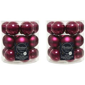 36x stuks kleine kerstballen framboos roze (magnolia) van glas 4 cm - mat/glans - Kerstboomversiering