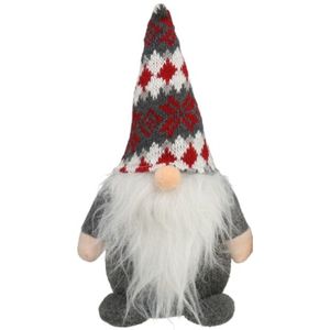 Pluche gnome/dwerg/kabouter decoratie pop/knuffel kleding grijs en muts 26 x 11 cm