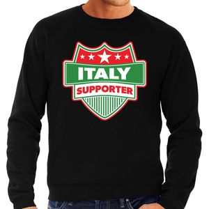 Italy supporter schild sweater zwart voor heren - Italie landen sweater / kleding - EK / WK / Olympische spelen outfit