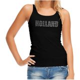 Glitter Holland tanktop zwart met steentjes/rhinestones voor dames - Oranje fan shirts - Holland / Nederland supporter - EK/ WK top / outfit