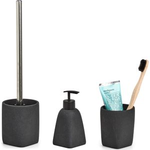 Zeller badkamer accessoires set 3-delig - kunststeen - antraciet grijs