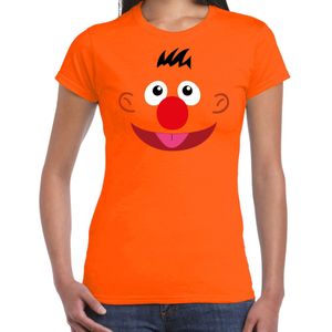Oranje cartoon knuffel gezicht verkleed t-shirt oranje voor dames - Carnaval fun shirt / kleding / kostuum