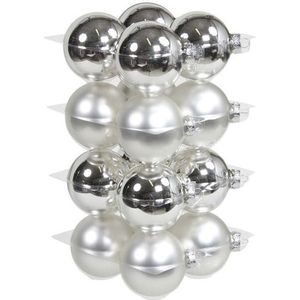 16x Zilveren glazen kerstballen 8 cm - mat/glans - Kerstboomversiering zilver