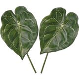 2x Kunstplant Anthurium bladgroen takken 67 cm - Kunstplanten/ Kunsttakken