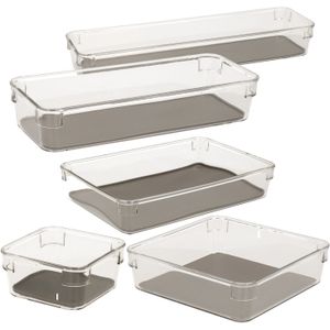 Bestekbak/keuken organizer 1-vaks Tidy Smart grijs transparant kunststof 23,2 x 16 x 4,5 cm