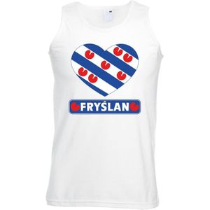 Friesland singlet shirt/ tanktop met Friese vlag in hart wit heren