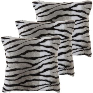 3x stuks woonkussens/sierkussens zebra strepen dierenprint 45 x 45 cm - Pluche zebra strepenprint kussens - Dierenthema woonaccessoires/sierkussens