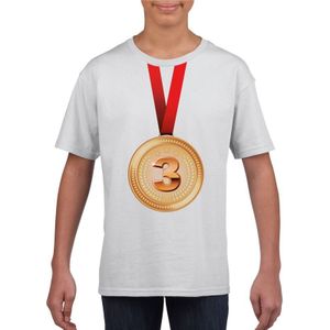 Bronzen medaille kampioen shirt wit jongens en meisjes - Winnaar shirt Nr 3 kinderen
