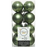 16x stuks kunststof kerstballen mos groen 4 cm - Mat/glans - Onbreekbare plastic kerstballen